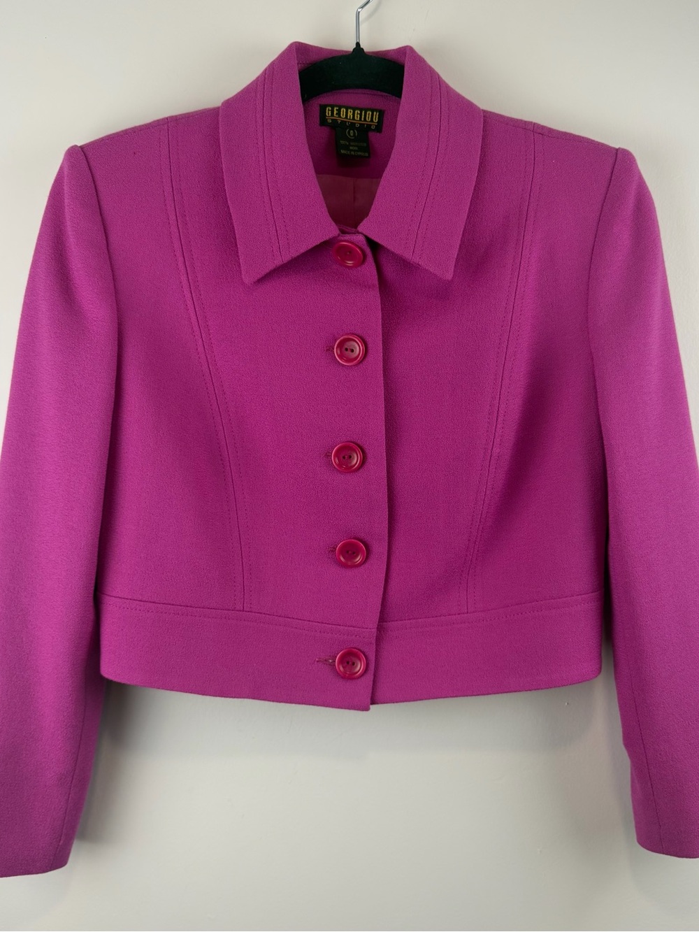 Vtg Georgiou Studio Womens Pink Cropped Jacket Size 0 100% Worsted Wool